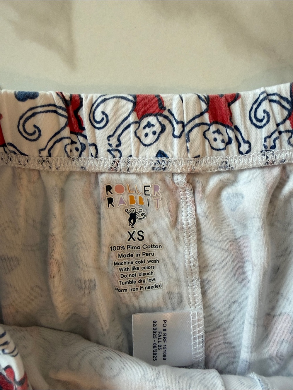 Roller Rabbit White Pajama Set with Red & Blue Monkey Print - Picture 4 of 5